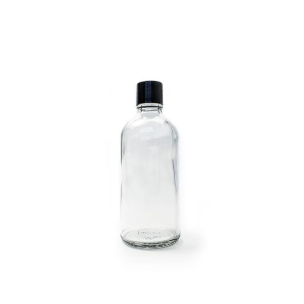 100ml Clear Glass Bottle with Black Cap