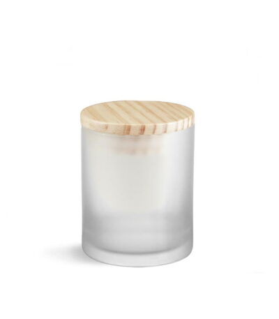 frosted glass candle jar with wooden lid