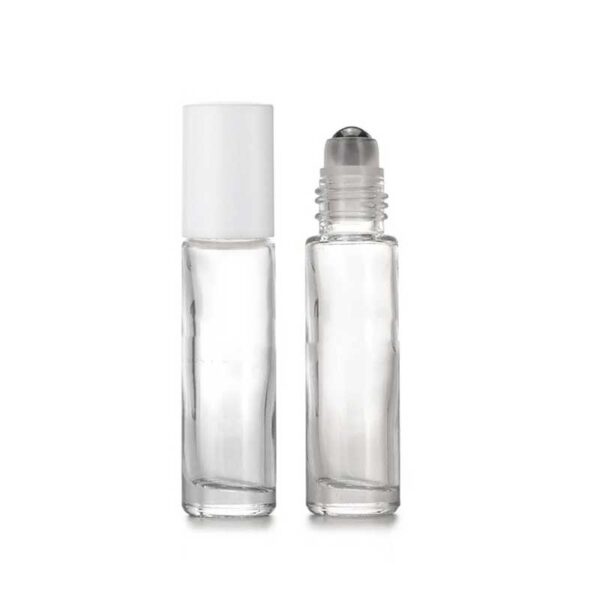 Clear Glass Roller Bottle With White Cap (5-pc Set)